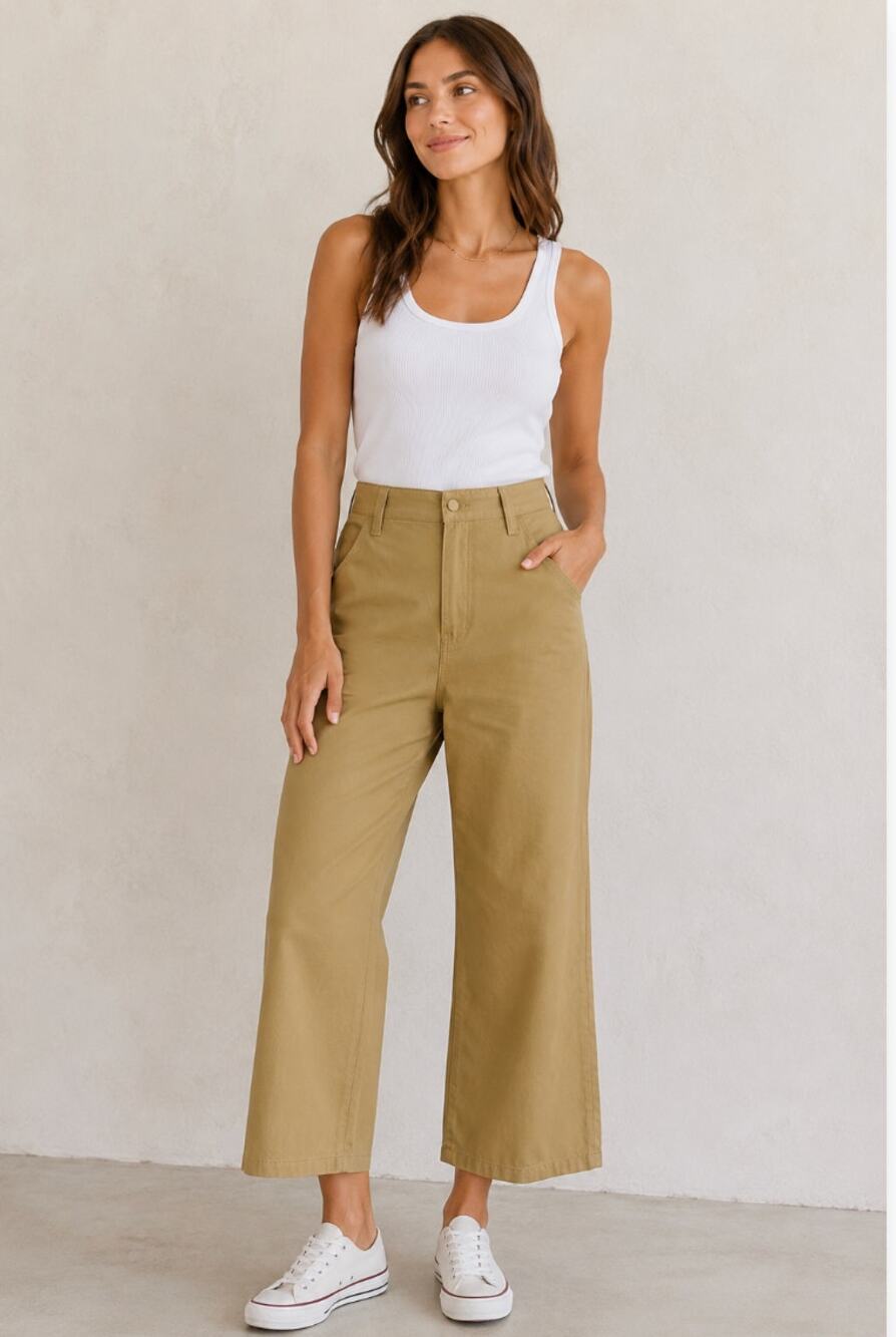 NWT Leli's Yellow Mustard Front High Rise Wide Leg Trousers Preppy Minimalist